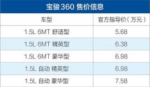 宝骏360正式上市售5.68-7.58万元/搭1.5L动力